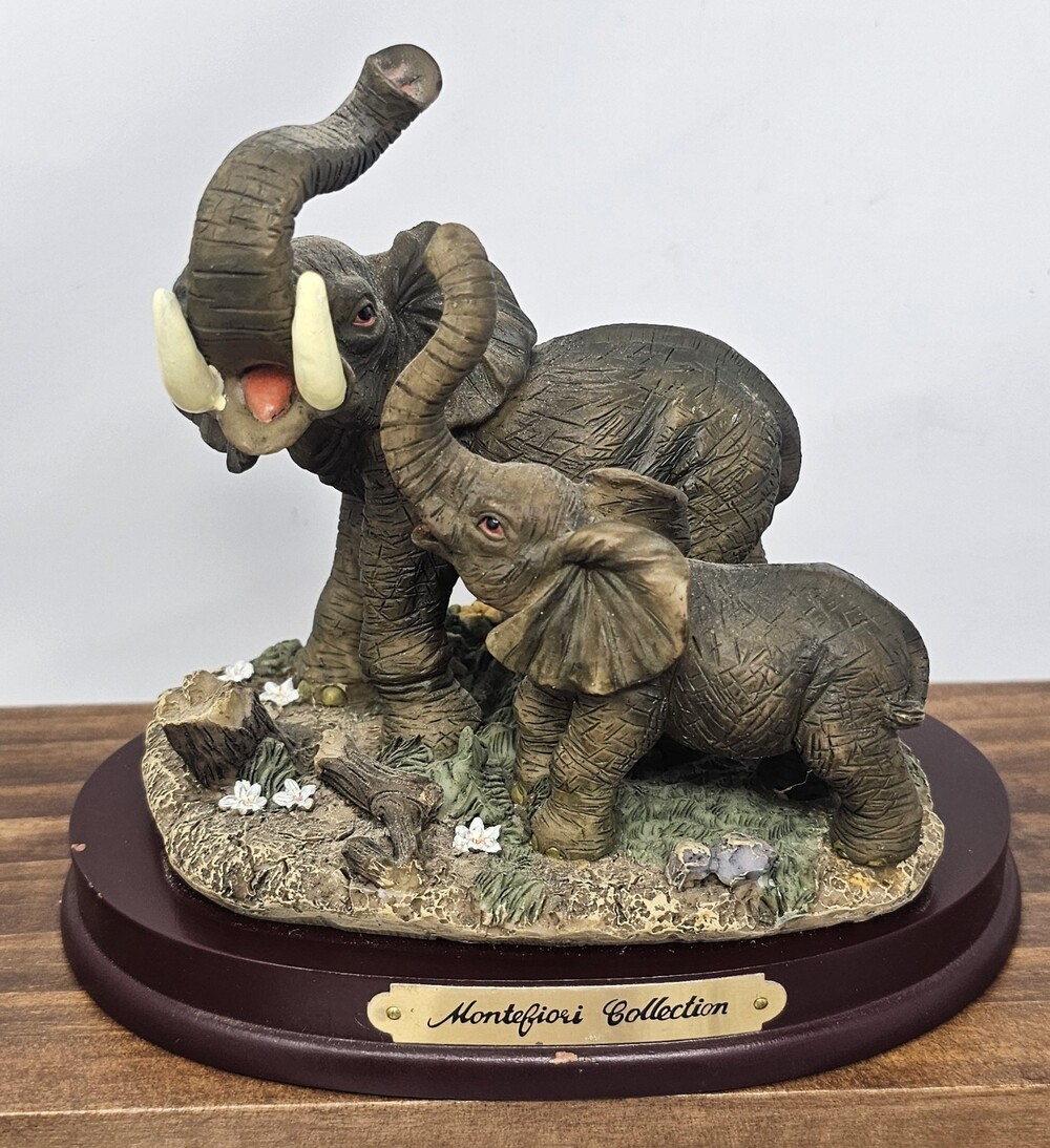 Elephant Figurine on Wood Base - Montefiori Collection - Italy Design 6"x5.5"